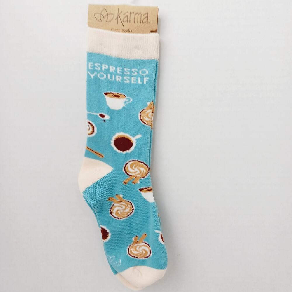 Women Boy Sock Crew Karma Espresso Yourself Express Latte Cappuccino NWT NEW